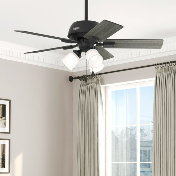 Hunter - Crystal Peak Indoor Ceiling Fan With Light, 44-inch, Matte Black, Casual-style, 3-speed WhisperWind Motor, 52351, for Living Rooms, Bedrooms