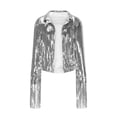 thumbnail image 4 of Denim Tops for Lady Womens Sequin Fringe Jacket Shiny Glitter Tassel Fringe Long Sleeve Sparkly Jackets Streetwear Coat 3XL, 4 of 6