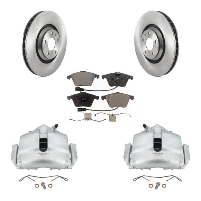 Transit Auto Front Disc Brake Caliper Rotors and Ceramic Pads Kit for Car Audi TT Quattro with 340mm Diameter Rotor KC8-100454T