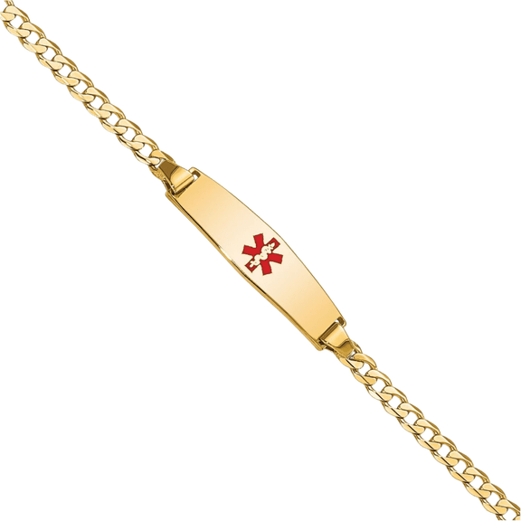 14K Solid Yellow Gold Medical Alert Curb Link Name Bar Identification ID Bracelet