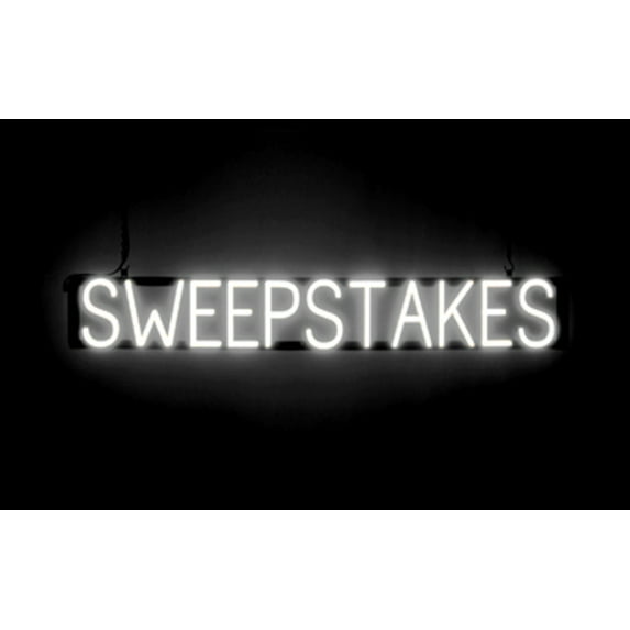 SpellBrite SWEEPSTAKES LED Sign for Business. 43.6" x 6.3" White SWEEPSTAKES Sign Has Neon Sign Look With Energy Efficient LED Light Source. Visible from 500+ Feet, 8 Animation Settings.