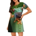 thumbnail image 1 of Easygdp Red-Eyed Tree Frog Camisón de manga corta para mujer, informal, estampado, 1 of 6