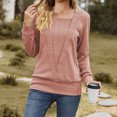 thumbnail image 2 of WREESH Womens Fashion Dressy Tops Square-Neck Solid Color Jacquards Winter-Neck Long Sleeve Casual Shirt Blouse Pullover Pink, 2 of 4
