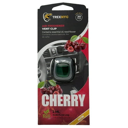 TrexNYC Car Air Fresheners Vent Clips, Essential Car Odor Eliminator, Perfect Scented Car Accessories, For Long Lasting Fragrance up to 30 days, 0.07 FL.OZ (Cherry)