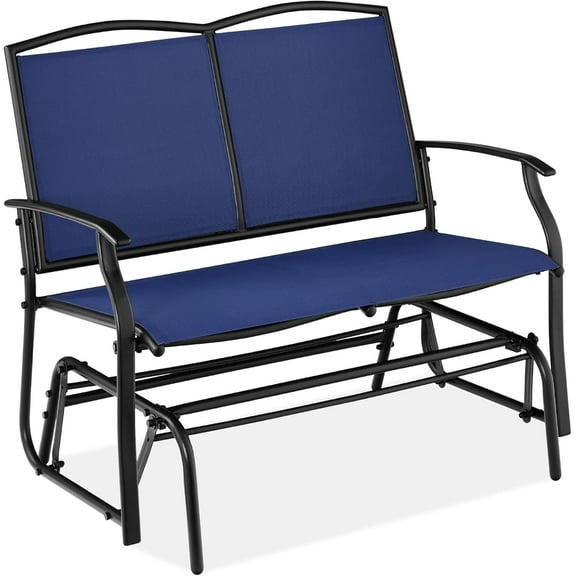WYDK 2-Person Outdoor Patio Swing Glider Steel Bench Loveseat Rocker for Deck, Porch w/Textilene Fabric, Steel Frame - Navy/Black