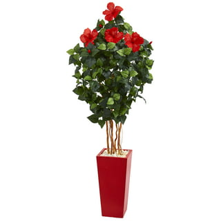 Nearly Natural 20” Hibiscus (Set of 4) Artificial Plant， Red-