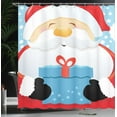 thumbnail image 4 of Ambesonne Christmas Shower Curtain, Happy Santa with Gift, 69"Wx75"L, Sky Blue and Vermilion, 4 of 5