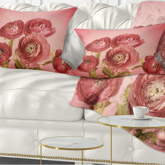 Designart Bunch of Ranunculus Flowers on Pink - Floral Throw Pillow - 12x20