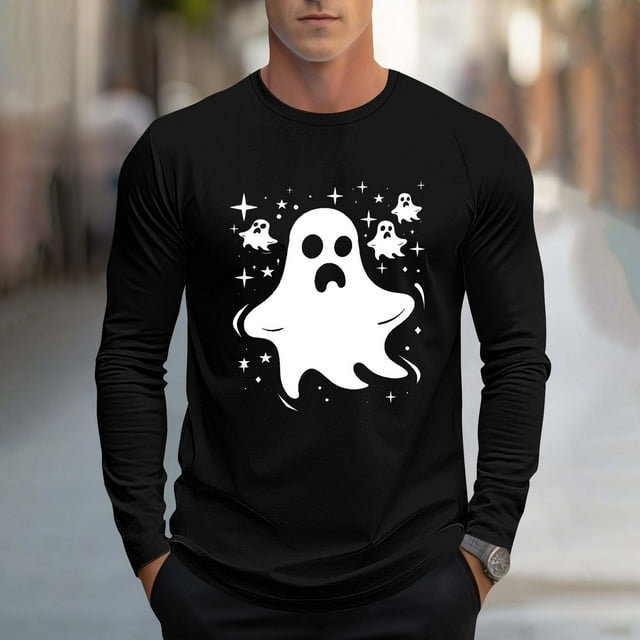 Handshe Mode Homme Décontracté Imprimé Sport Manches Longues Col Rond Blouses Chemises - Blouse Homme avec Entretien Facile, Costumes Halloween Homme Adulte