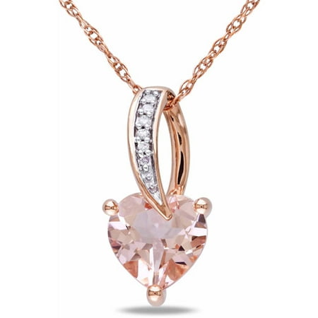 1-1/10 Carat T.G.W. Morganite and Diamond Accent 10kt Rose Gold Heart Pendant, 17