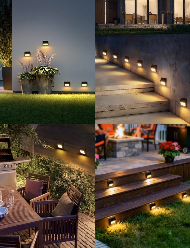 SUNLINKCO Solar Garden Light with Waterproof Design 8 Pack , Outdoor Pathway Light Step Lights, 3000K Warm White Light Auto On/Off, Fence, Patio, Wall, Walkway, Porch, Yard