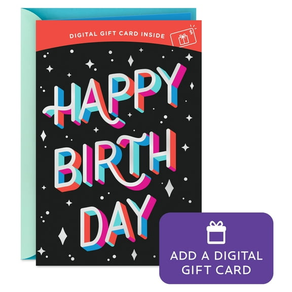 Hallmark Gift Card Greeting Birthday Card (Colorful Lettering and Retro Stars)