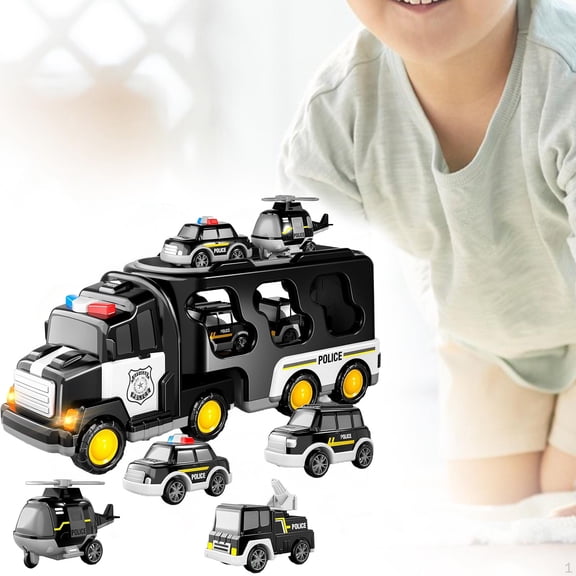 Gallickan 7 in 1 Dinosaur Toys for Kids 3-5, Transport Carrier Truck with 6 Dinosaur Trucks and Models, Dinosaur Cars Set, Birthday Gifts Toys for 3 4 5  Year Old Boy, Black