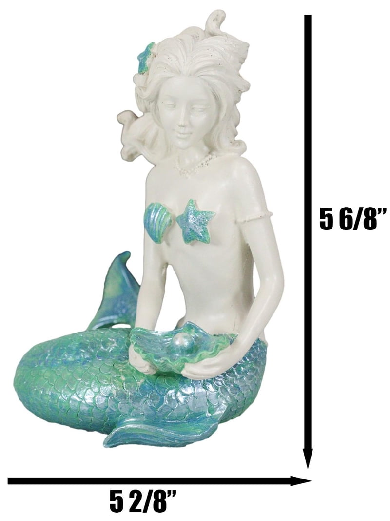Nautical Aqua Capiz Blue Tailed Mermaid Holding Pearl In Clam