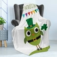 thumbnail image 4 of St. Patrick's Day Soft Flannel Fleece Throw Blanket, Owl Leprechaun Costume Greeting Design Party Shamrock Pattern Print, Cozy Plush for Indoor and Outdoor Use, 70" x 90", Multicolor, by Ambesonne, 4 of 5