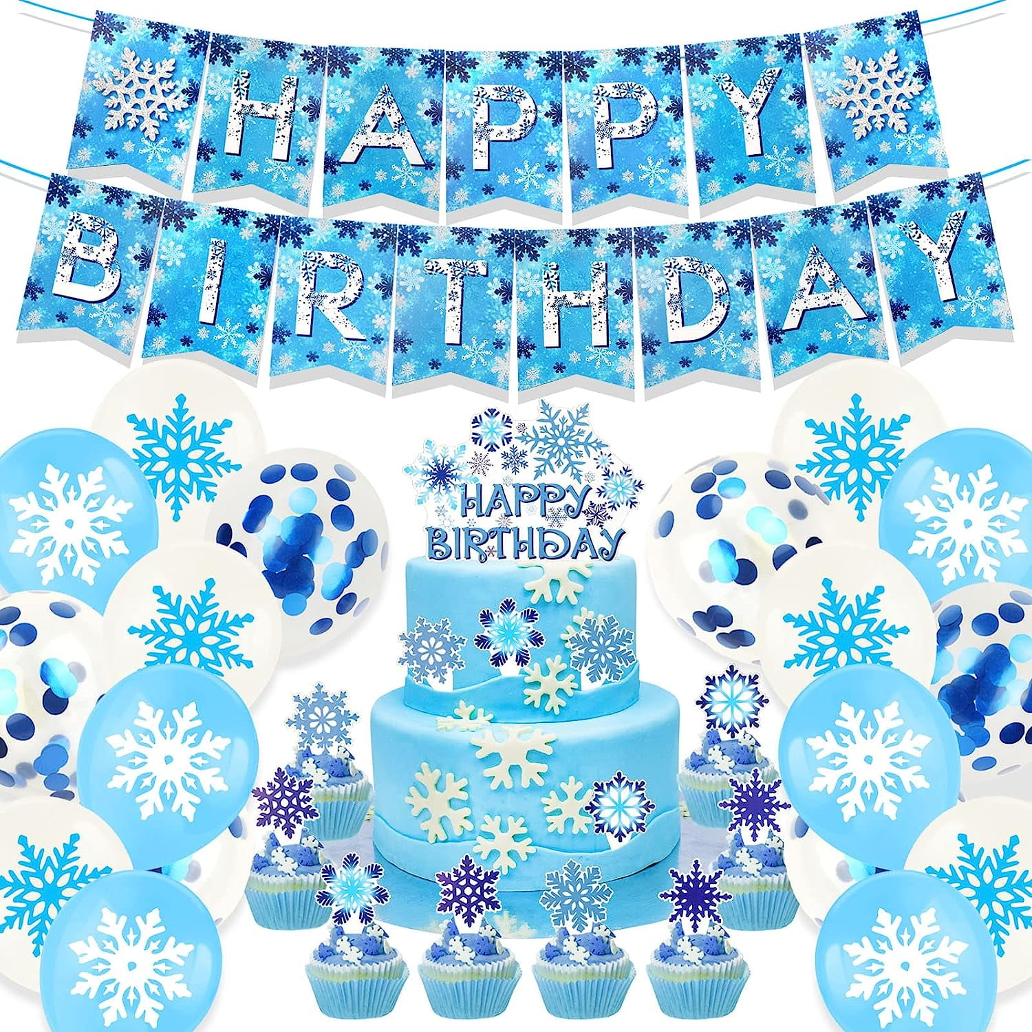 32pcs Winter Theme Birthday Party Decorations Set Happy Birthday Banner