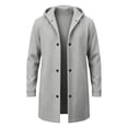 thumbnail image 4 of Men Winter Cardigan Jacket Hooded Button Mid Long Down No Zip Casual Long Sweatshirt Outerwear with Pockets Ribbed Cuffs, 4 of 7