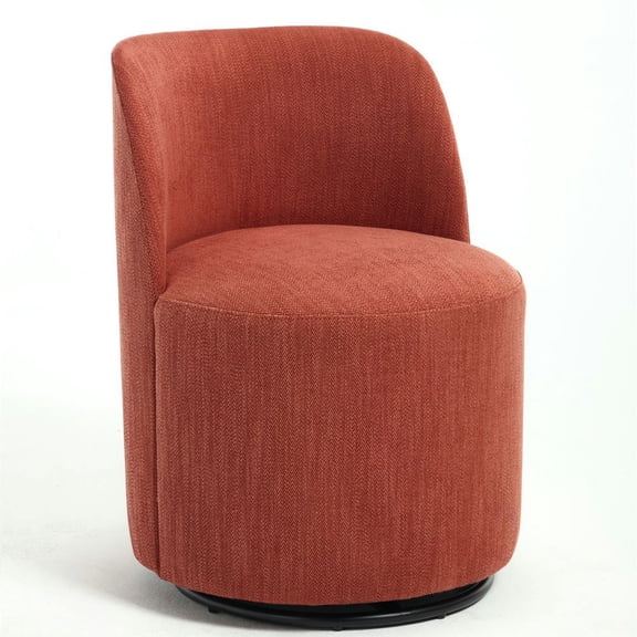 YYAo Mid Century Modern Round Linen Dining Chair, Set of 1 Upholstered Barrel Chair for Living Room, 360 Degree Swivel Armless Accent Chair, Orange