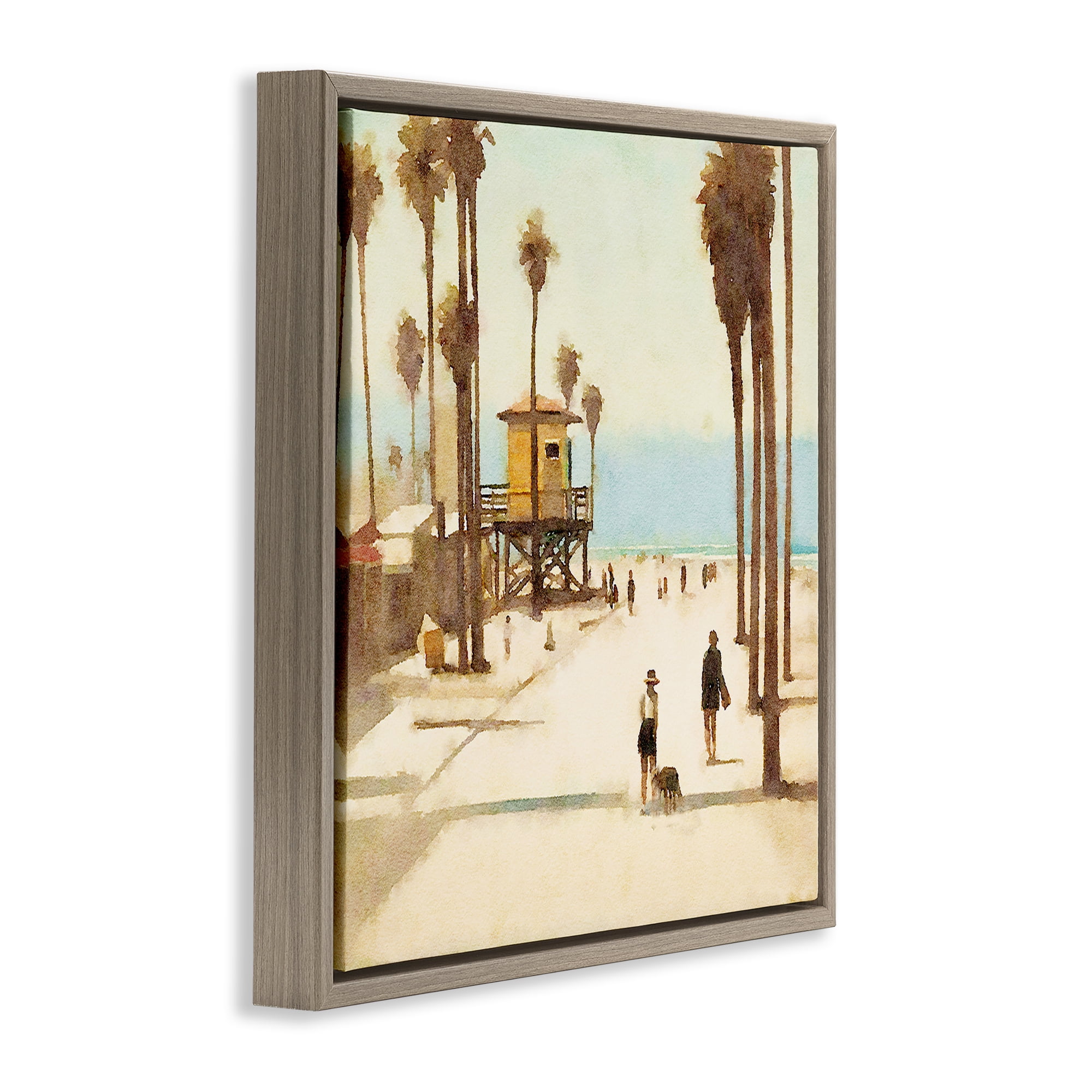 Stupell Industries End Of Road Beach People Painting Brown Floater Framed Canvas Art Print Wall Art, 18 x 18