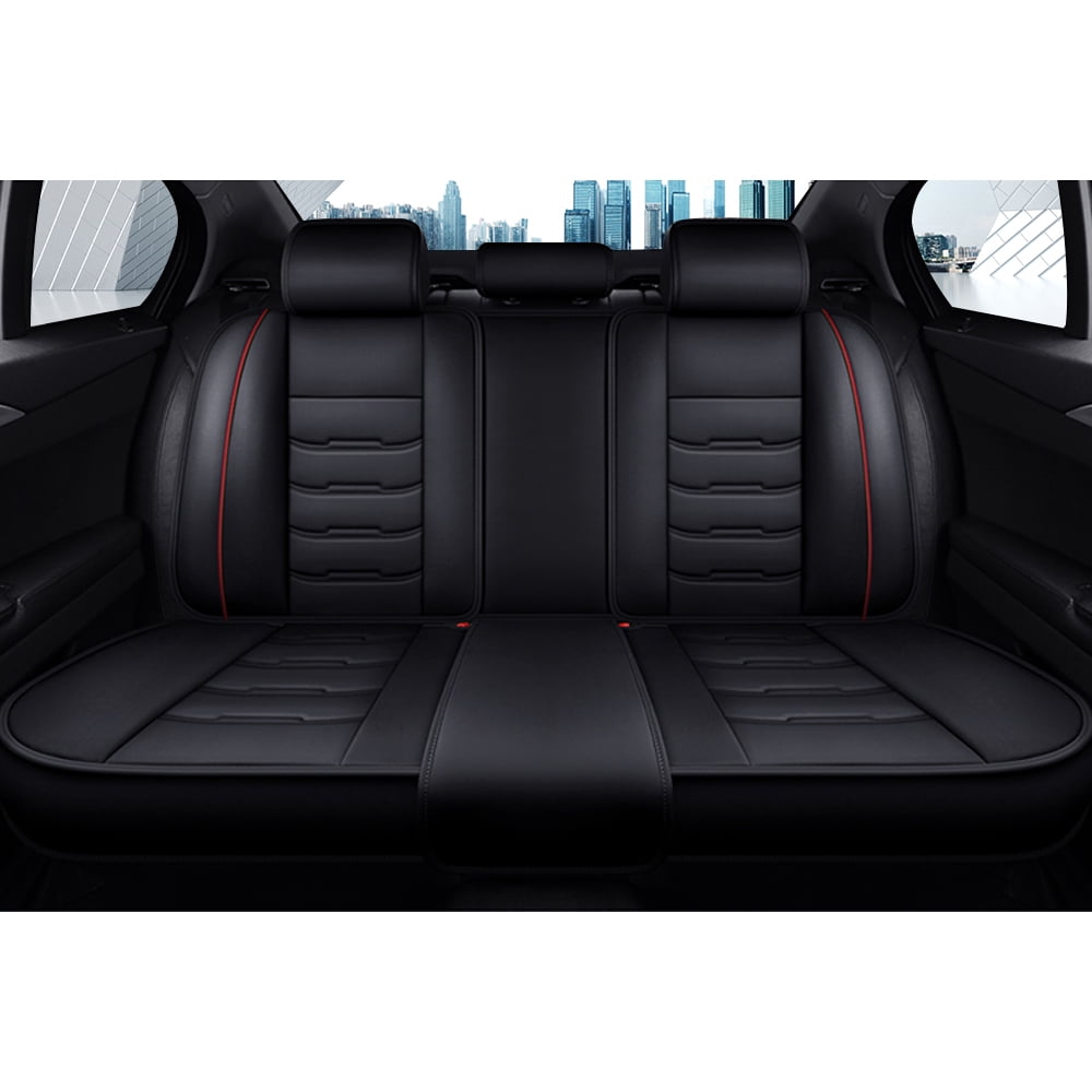 Maidao Car Seat Covers Full Set,Faux Leather Seat Covers for Cars SUV,Breathable,Full Wrapping Edge,Universal Automotive Seat Covers Fit for Most Sedans with Headrest Black