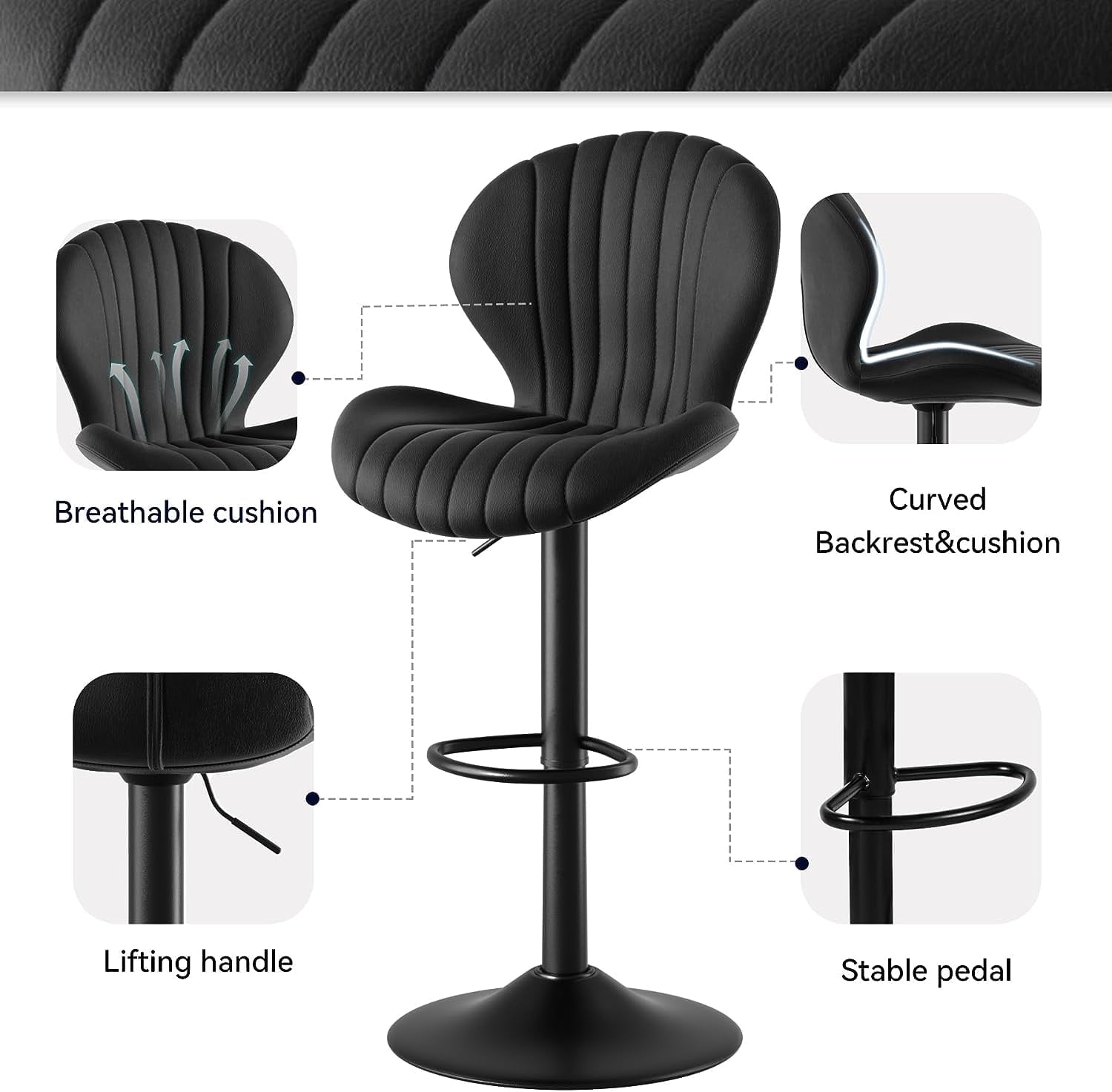 Hawsaiy Bar Stools Set of 2, Modern Swivel Bar Chairs with Mid Back and Adjustable Seat Height,Blcak