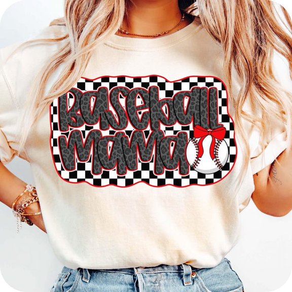 Retro Checkered Baseball Mama Coquette T-Shirt, Baseball Mama T-Shirt, Baseball Coquette T-Shirt, Game Day T-Shirt, Checker Baseball T-Shirt, Baseball Mom T-Shirt