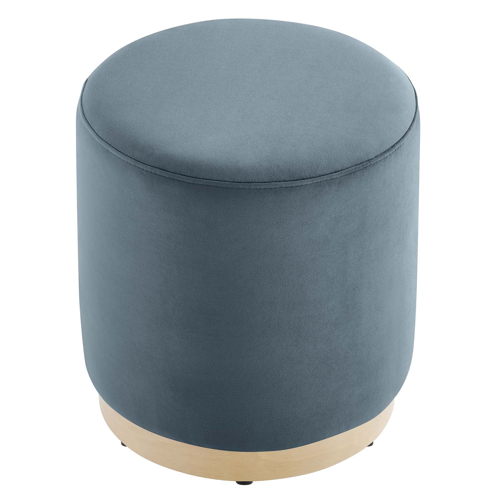 Tilden 16" Round Performance Velvet Upholstered Ottoman in Cadet Blue Natural