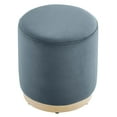 thumbnail image 3 of Tilden 16" Round Performance Velvet Upholstered Ottoman in Cadet Blue Natural, 3 of 8