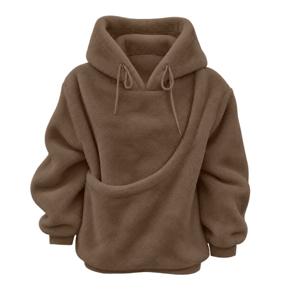 FUZHIQ Women's Fuzzy Pet Pouch Hoodie Cat Dog Carrier Sweatshirt Round Zipper Opening Kangaroo Pocket Plush Hooded Pullover for Small Pets