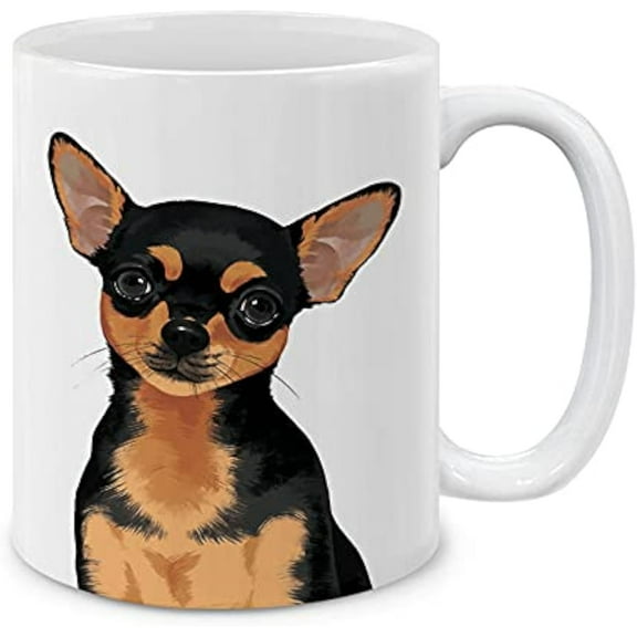Cute Black Tan Chihuahua Full Portrait Ceramic Coffee Mug Tea Cup, 11 OZ