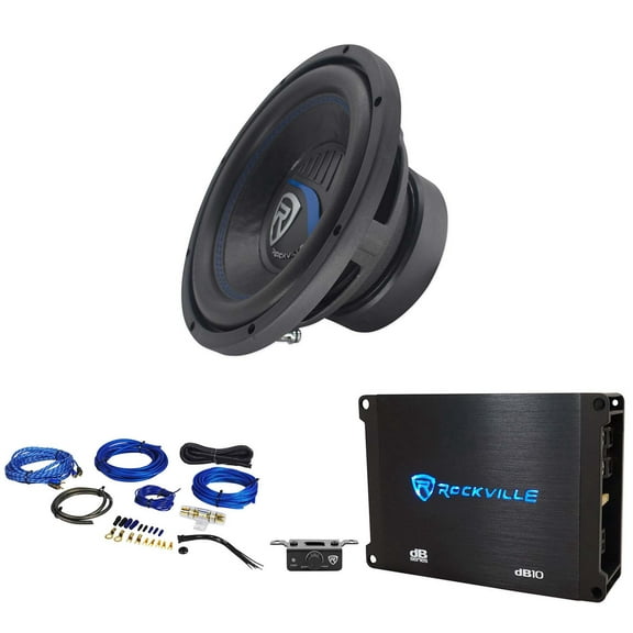Rockville K5 W10K5S4 10" 1200w 4 Ohm Car Subwoofer Sub Mono Amplifier Amp Kit