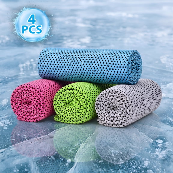4 Pack Cooling Towels for Neck – Reusable Microfiber Cooling Gym Towels for Sports, Workout, Yoga, Running & Outdoor Activities with Portable PVC Carry Pouch and Carabiner Clips