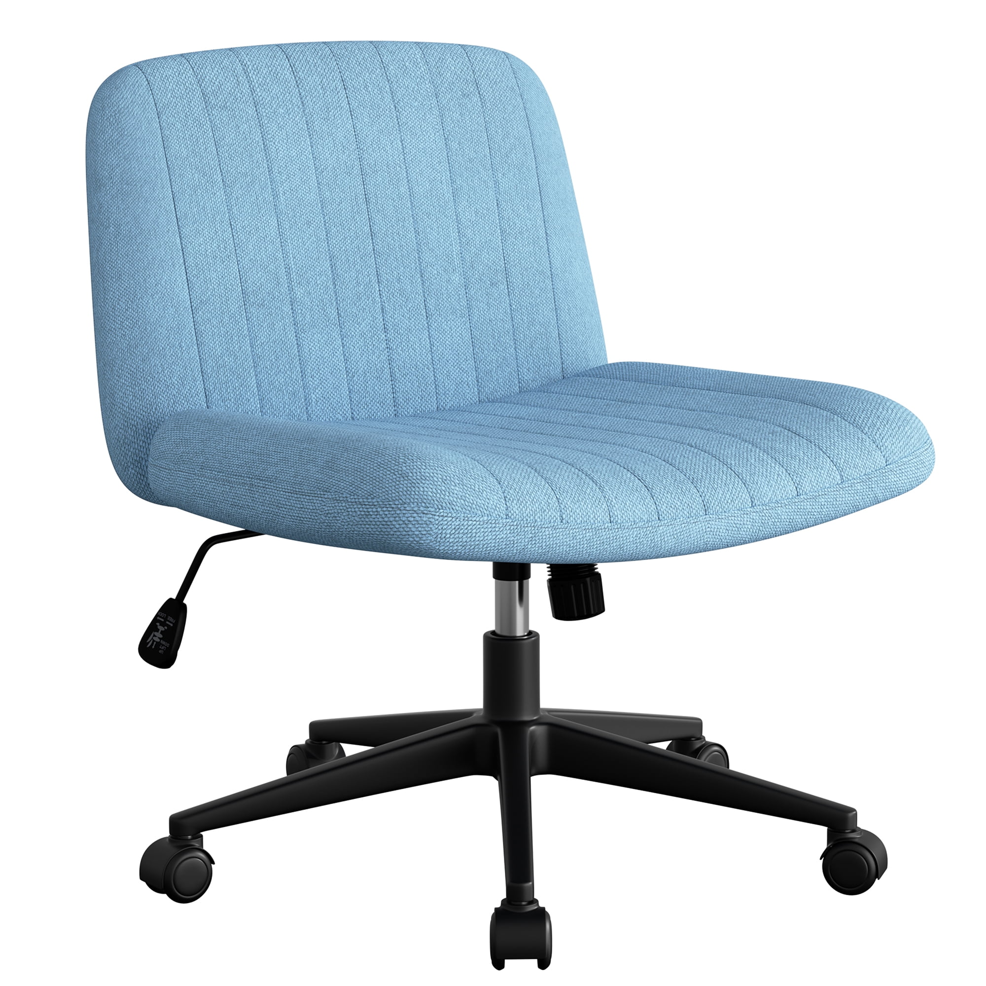 Walsunny Armless Criss Cross Home Office Chair, Fabric Vanity Desk Chair with Wheels, Wide Seat Swivel Task Computer Chair, Blue