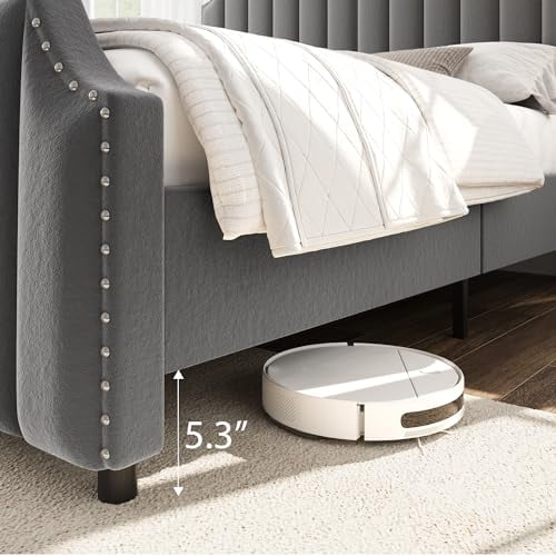 Danolapsi Queen Size Platform Bed Frame with 50.2" Headboard and Footboard,Velvet Upholstered Bed Frame Queen with Vertical Channel Tufted & Nailhead Trim Headboard,No Box Spring Needed,Easy Assembly
