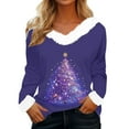 thumbnail image 3 of Uootdi Christmas Long Sleeve Shirts Gift for Women Faux Fur Trim Xmas Tree Ugly Christmas Printed Graphic Shirts Classic Holiday Loose, 3 of 4
