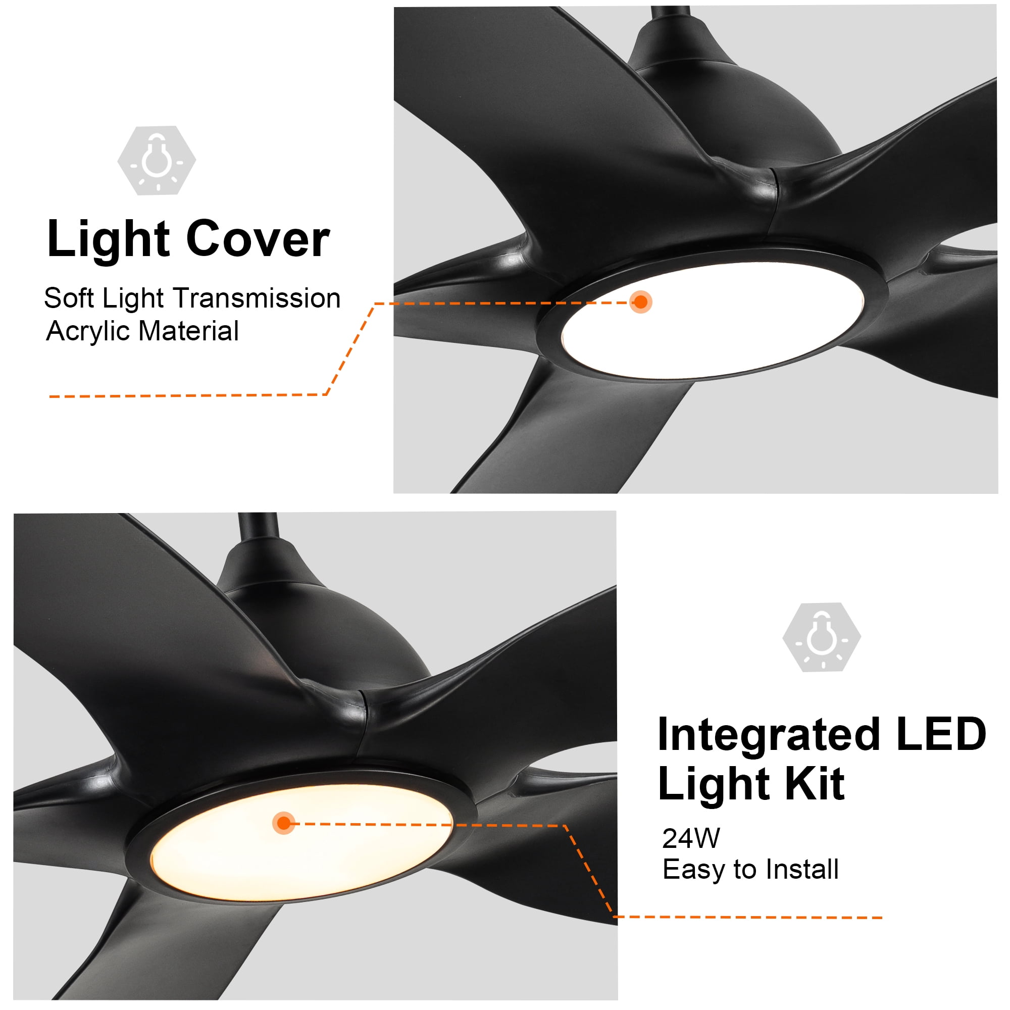 Wellspeed 60 in. 5-Blade Modern Matte Black Indoor Ceiling Fan with DC Motor and Remote Control