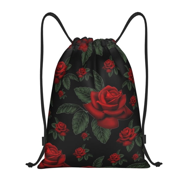 Fotbe Roses Bolsa Mochila con Cordón Estampada, Bolsa de Gimnasio Deportiva, Bolsa Cinch, Bolsa con Cordón para Hombres y Mujeres-Medium
