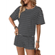 thumbnail image 1 of Conjunto de Pijama de 2 Piezas de Corta con Rayas de Verano, Color Negro, Talla L, 1 of 9