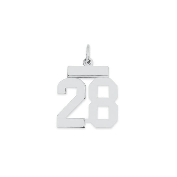 Sterling Silver Rhodium-plated Small Polished Number 28 Charm