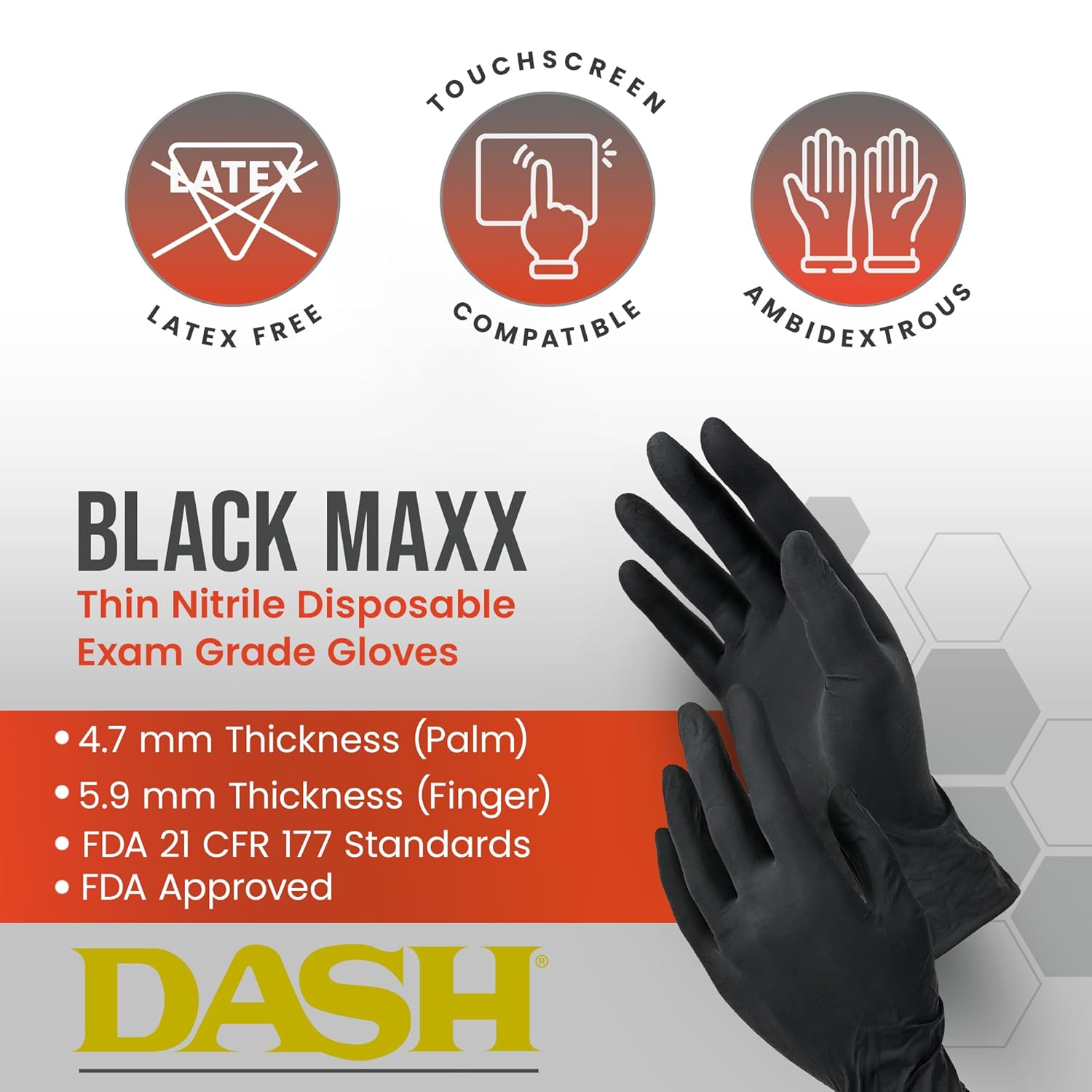 DASH Black Maxx Nitrile Disposable Exam Grade Disposable Gloves, Black, 5 mil, 100/Box, Small