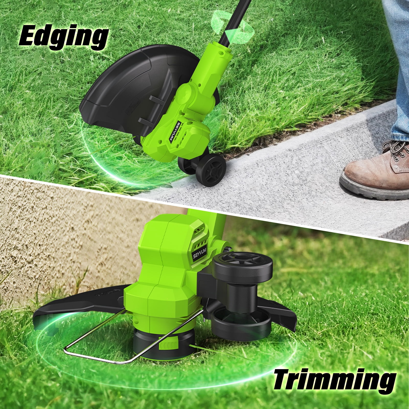 20V Cordless Weed Eater & String Trimmer, Brushless Motor 12" Lawn Edger, 2x2.0Ah Batteries, Includes 5 Spools & 8 Blades, Lightweight Weed Whacker