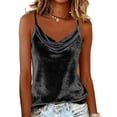 thumbnail image 2 of ClodeEU Women's Cowl Neck Velvet Cami Top, Sleeveless Spaghetti Strap Blouse Black,Women's Plus L, 2 of 6