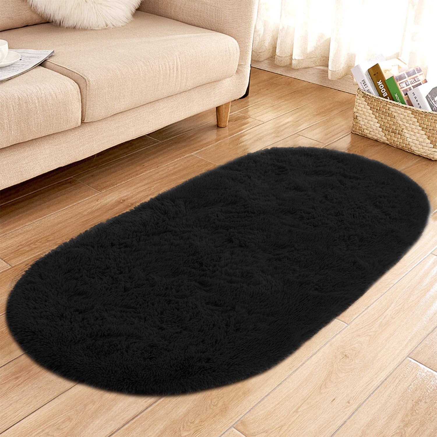 Area Rugs Fluffy Living Room Carpets, Black Fluffy Living Room Rugs