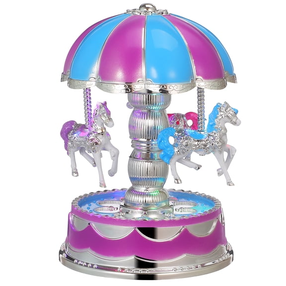 YEAHIBABY Lavender Rotatable 3-Horse Carousel Musical Box Excellent Workmanship