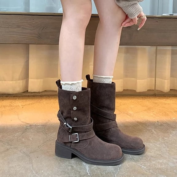 Ladies' Maillard Folding Double Strap Cow Suede Midsole Boots