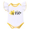 thumbnail image 2 of FYMNSI Baby Girl Bee Theme 1st Birthday Cake Smash Outfit First One Year Old Party Dress Flutter Sleeve Cotton Romper Princess Tutu Tulle Skirt Bowknot Headband 3pcs Set 1 Year, 2 of 7