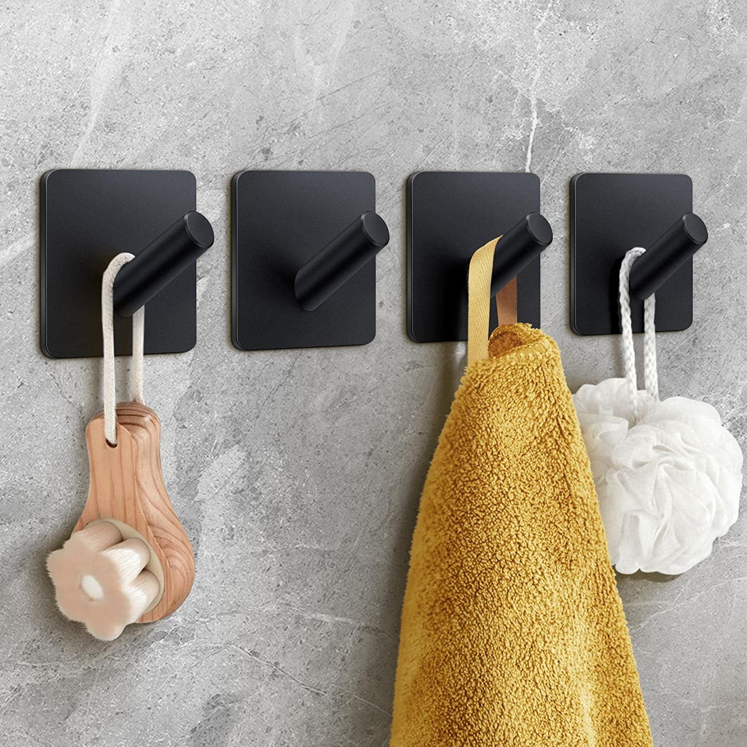 Bath Towel Hooks Set of 4 Heavy Duty Wall Hooks for Bathroom Jacket Robes Kitchen Non Punching Self Adhesive Hooks Matte Stainless Steel Black Walmart