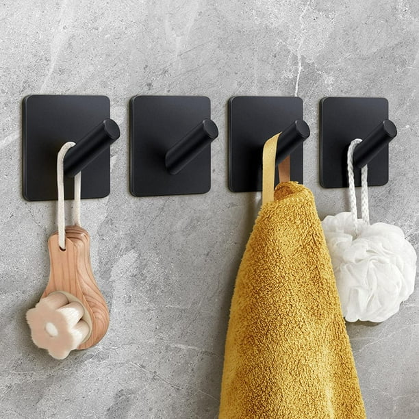 Cpdd Bath Towel Hooks Set Of 4,heavy Duty Wall Hooks For Bathroom/Jacket/Robes/Kitchen,non-Punching Self-Adhesive Hooks,matte Stainless Steel Black