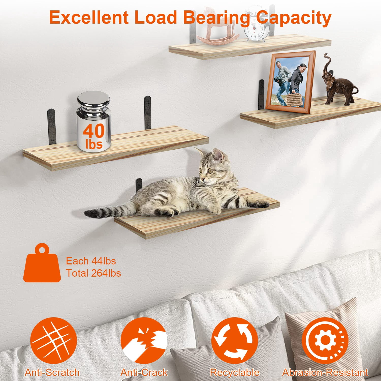 Floating Shelves, iMounTEK Set of 6 Wall Mounted Rustic Floating Wood for Living Room, Dining Room, Office, Bedroom