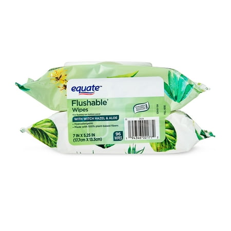 Equate Hypoallergenic Flushable Wet Wipes With Witch Hazel &Amp; Aloe, 96 Wipes, 2 Pack
